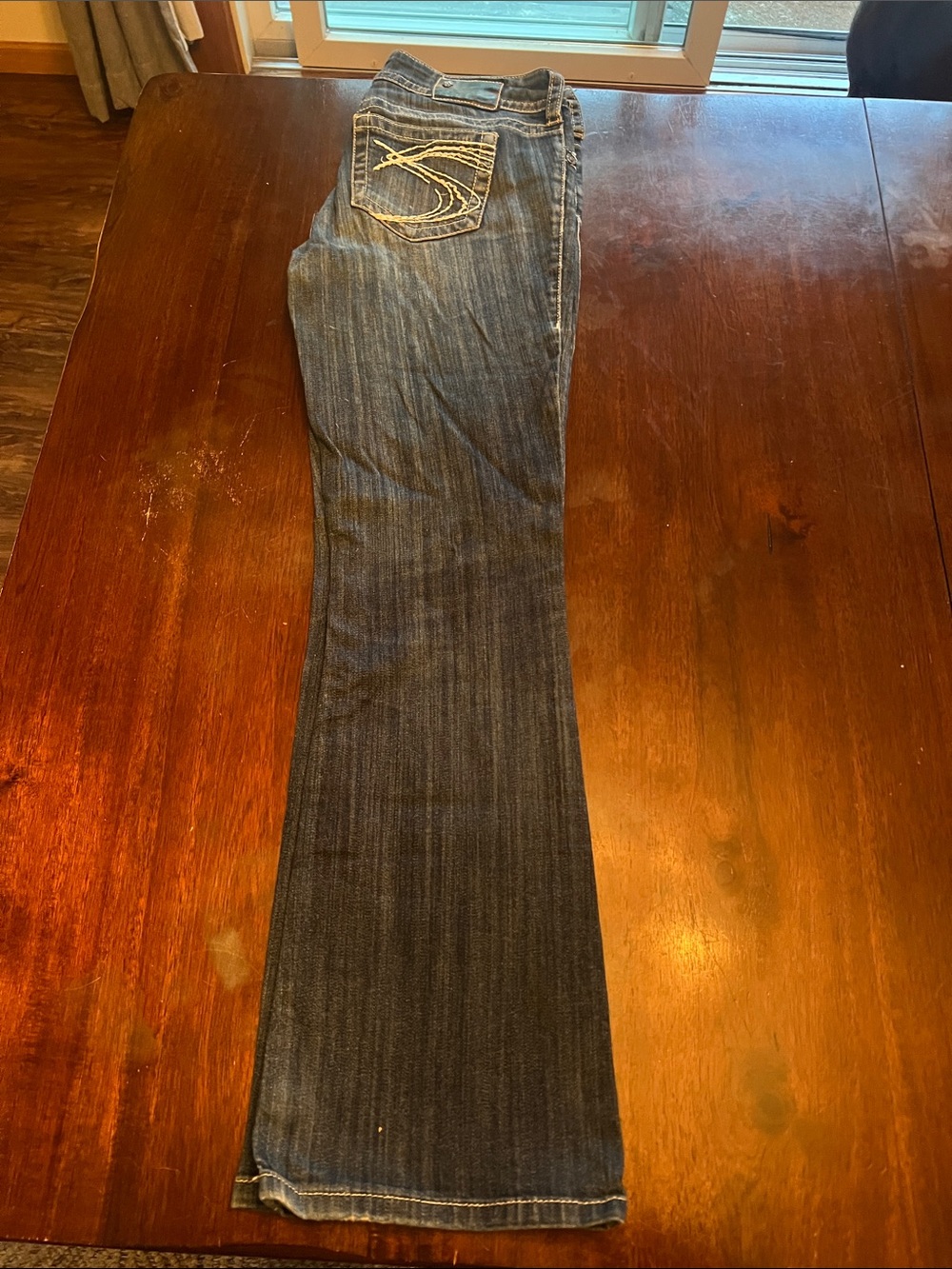 Silver Jeans Dark Blue Boot Cut Jeans with Embroidered Back Pocket